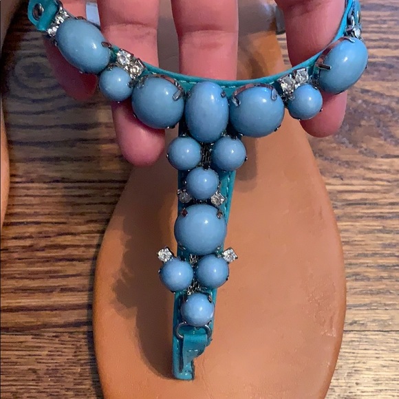 Turquoise blue stone flat thong sandal - Picture 3 of 3